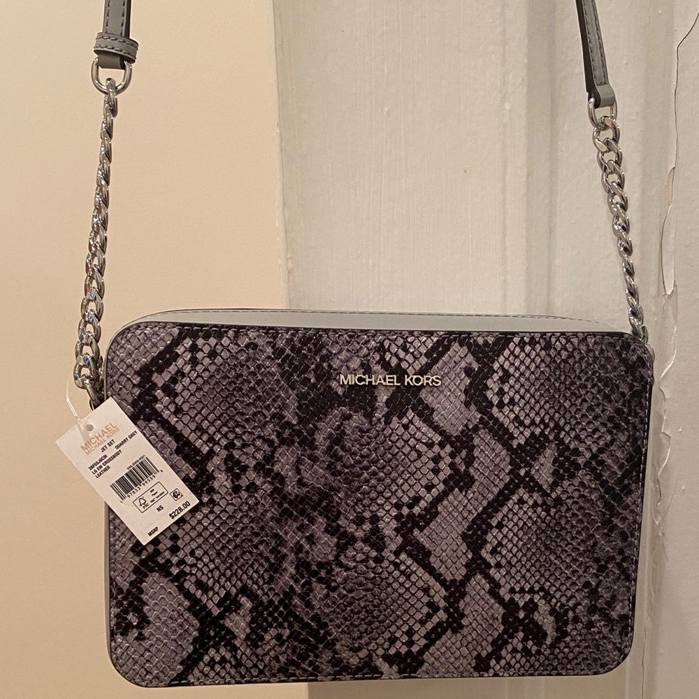 Michael Kors Black & Gray Snake-Print Crossbody